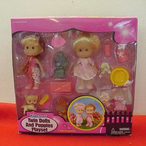 Kidstuff NIB Twin Dolls and Puppies Playset